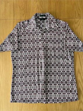Vintage Geometric Short Sleeve Button-Up Maroon and White